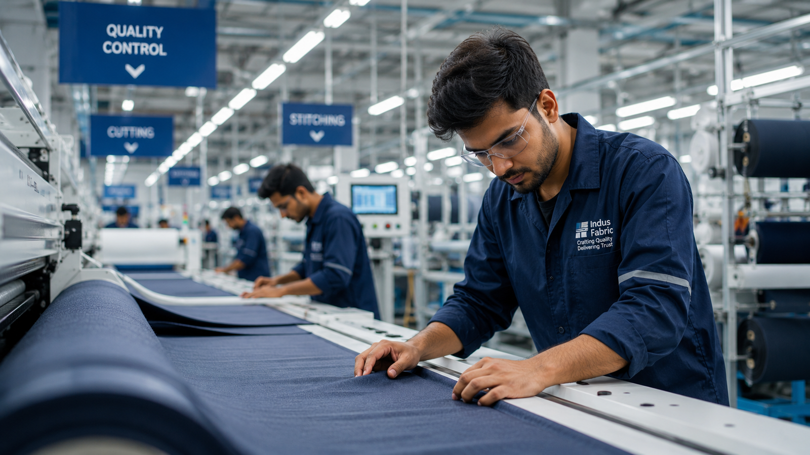 Textile manufacturing machinery inside a modern fabric facility